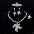 Silver Crystal Necklace Earrings and Ring.