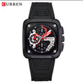 CURREN Square Chronograph Wristwatch — Multi-Dial Face, Silicone Strap