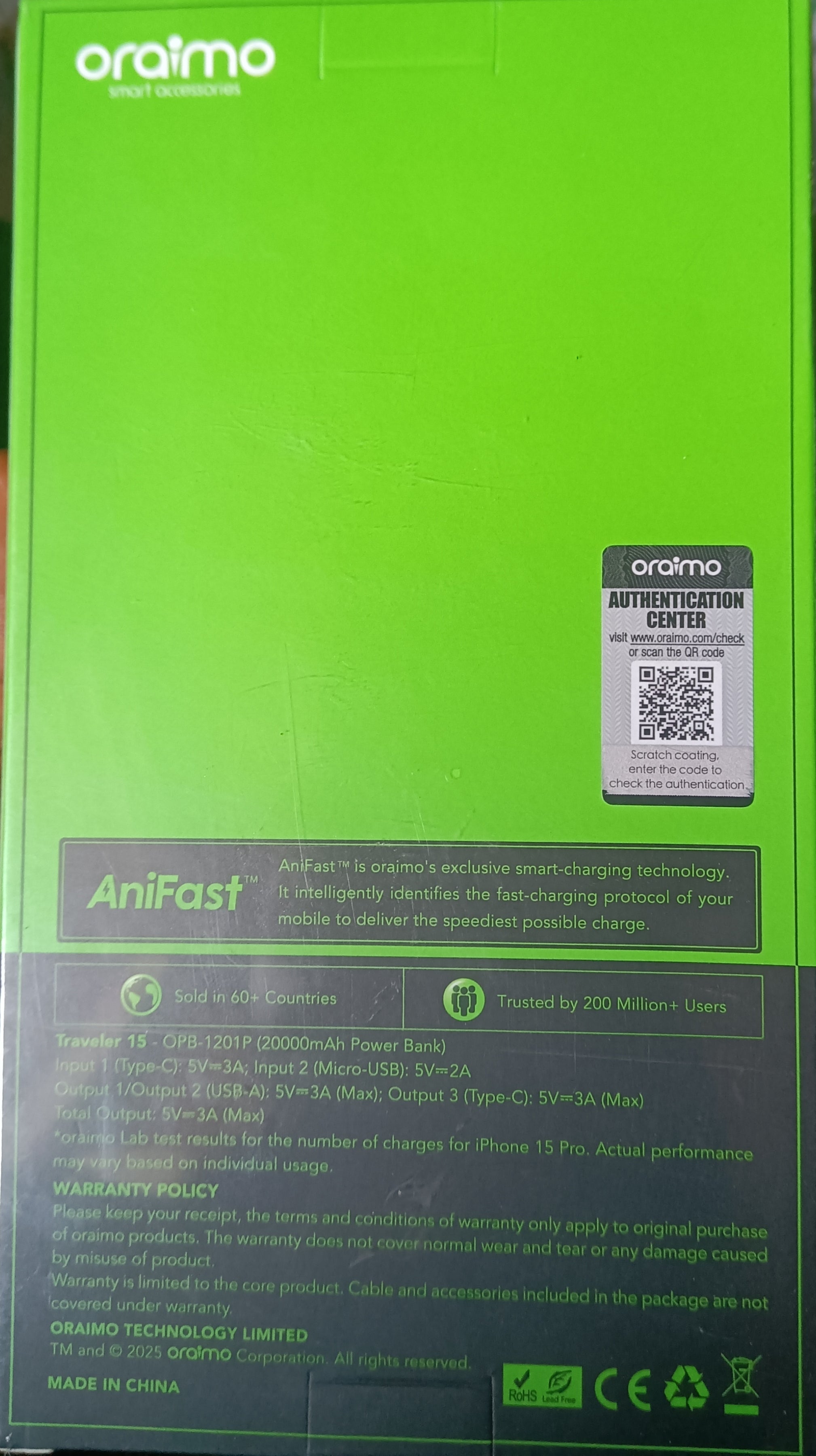 Oraimo 15w 20000mAh power bank - HiSmile Store