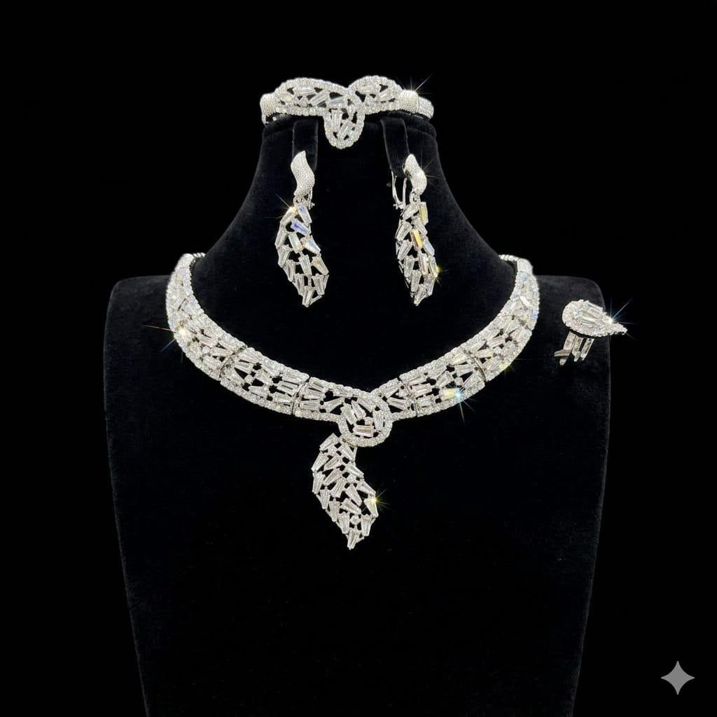 Silver Crystal Necklace,  EARRINGS, Ring