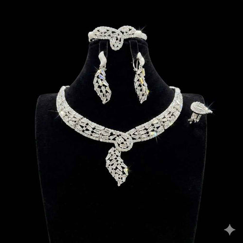 Silver Crystal Necklace, Earrings & Ring Set | Women & Teens