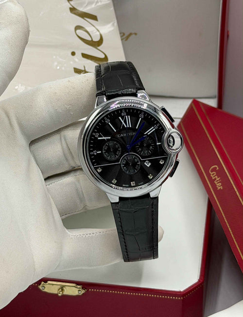Elegant Swiss-Style Chronograph Dress Watch — Roman Numeral Dial, Leather Strap