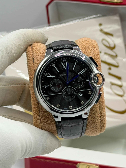 Elegant Swiss-Style Chronograph Dress Watch — Roman Numeral Dial, Leather Strap