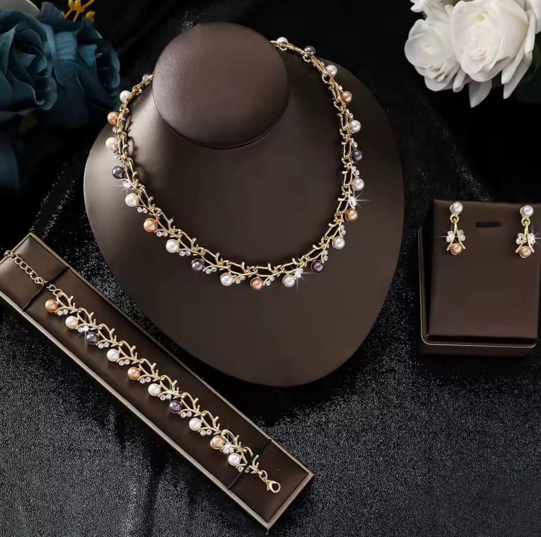 Pearl Rhinestone Necklace, bracelet & Earrings