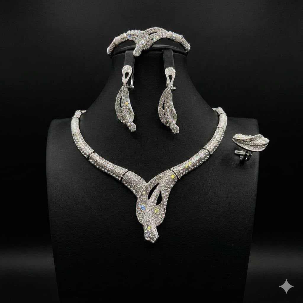 Silver Crystal Necklace,  EARRINGS, Ring