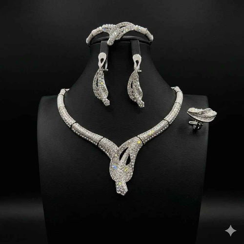 Silver Crystal Necklace, Earrings & Ring Set | Women & Teens